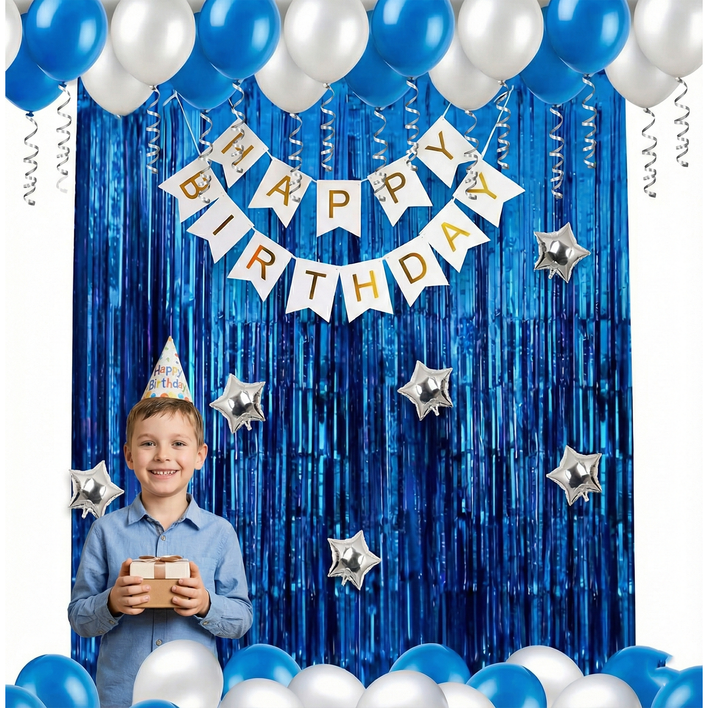 Decofy Blue & Silver Theme 29 Pcs Birthday Decoration Set | Premium Blue Silver Balloon Decoration Kit with Happy Birthday Banner for All age groups Party Decor Items