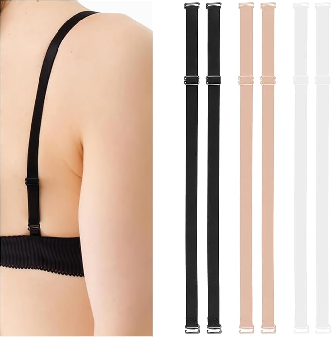 Trendytrolley 12 Pcs Bra Straps Combo Set – 4 Fancy Diamond & Pearl Bra Straps (Silver, Black, Gold, Pearl) + 4 Colorful Elastic Bra Straps –4 Pairs Transparent 15mm Invisible Bra Straps
