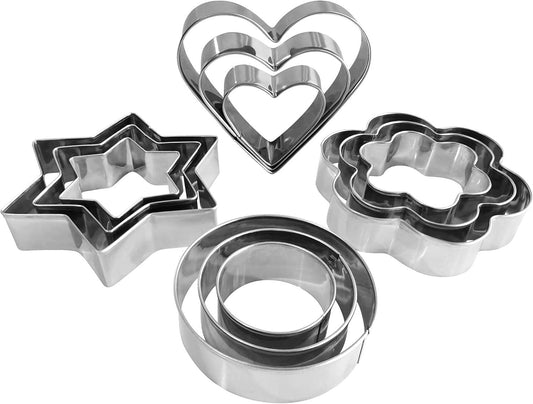 rendyTrolley Cookie Cutters Set- Heart, Star, Round, Flower - 12Pcs Cookie Cutters 3 Sizes | Cookie Cutter Set