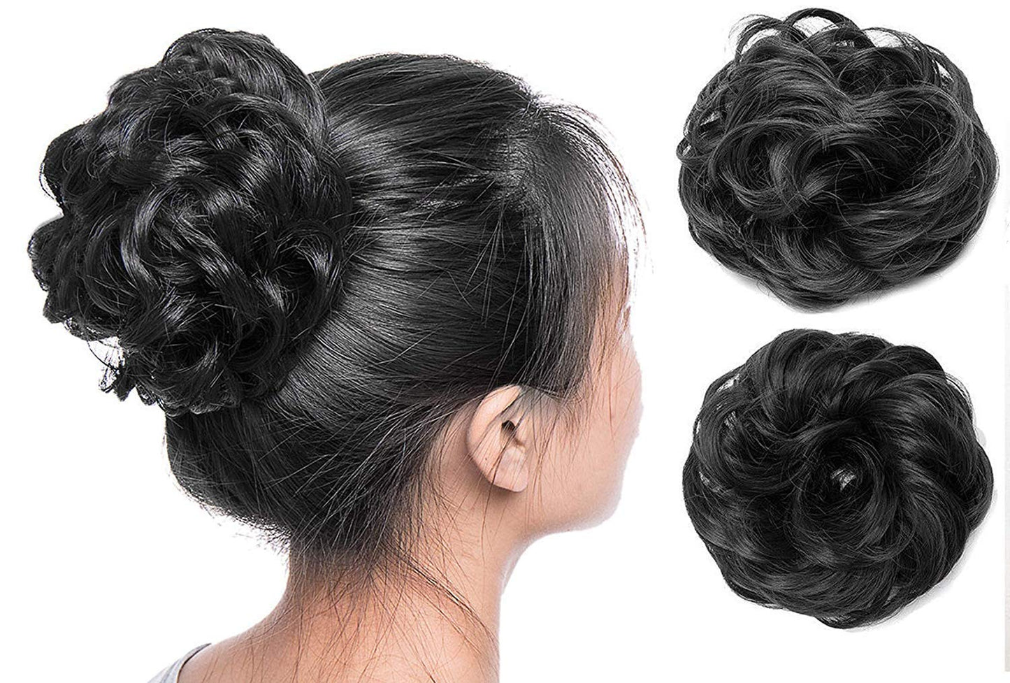 TrendyTrolley Hair Bun For Women Stylish - Juda Hair Messy Bun | Hair Extension - Artificial Donuts Maker Scrunchies - With Elastic Rubber band - Black - 1 Pc - (25GR)