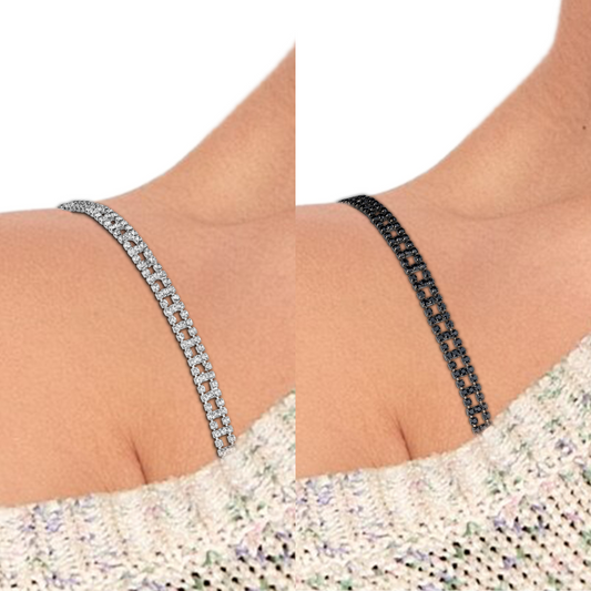 TrendyTrolley Fancy Adjustable Bra Straps for Women, 2 Pair | Stylish & Comfortable | Perfect For Dresses & Tops | Non-Slip Bling Shoulder Straps for Wedding & Party Outfit (Silver & Black)
