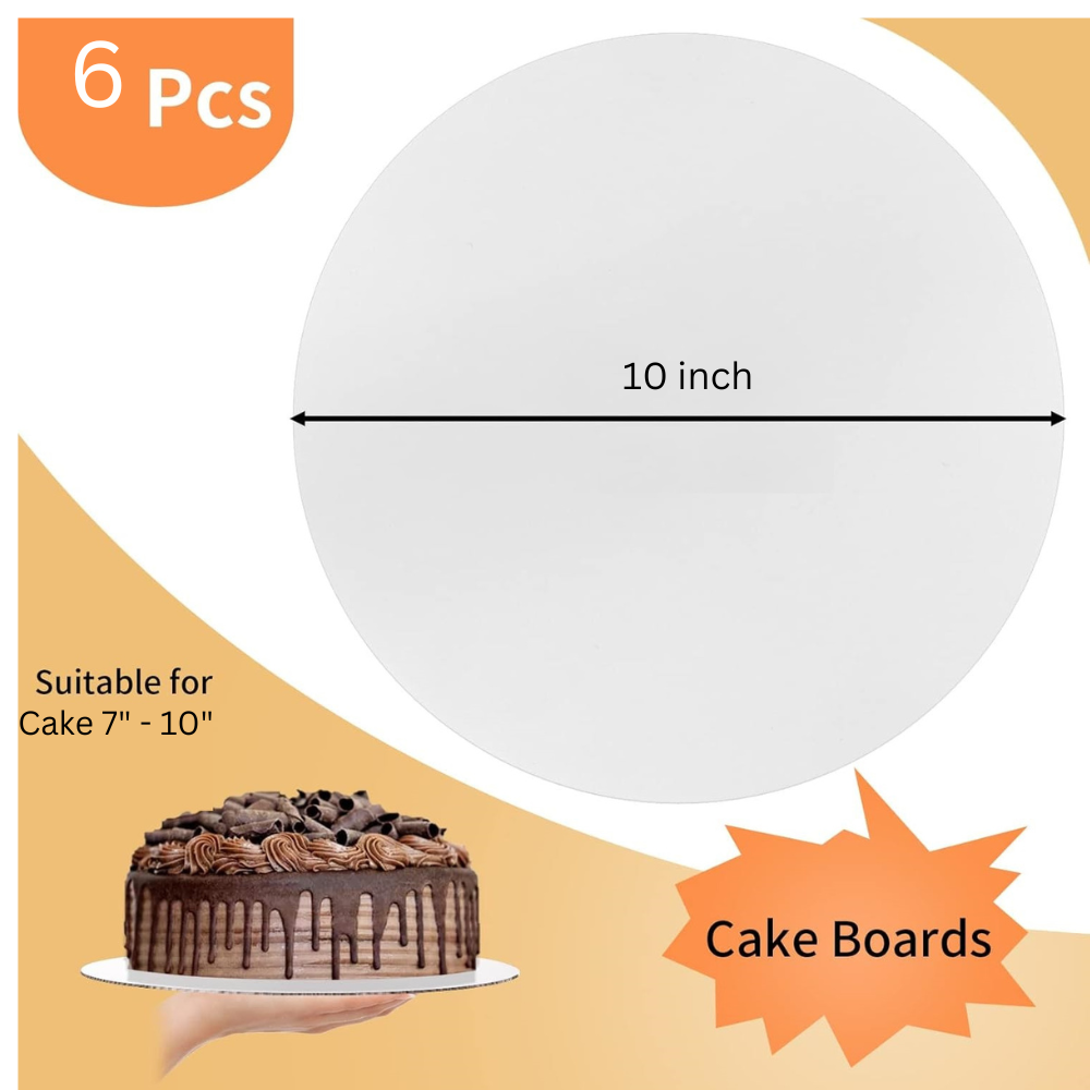 TrendyTrolley Round Cake Base Board |MDF Cardboard Disposable Cake Pizza Circle Scalloped Mate Silver Tart Decorating Base Stand|10 inch - 6 Pc - Round