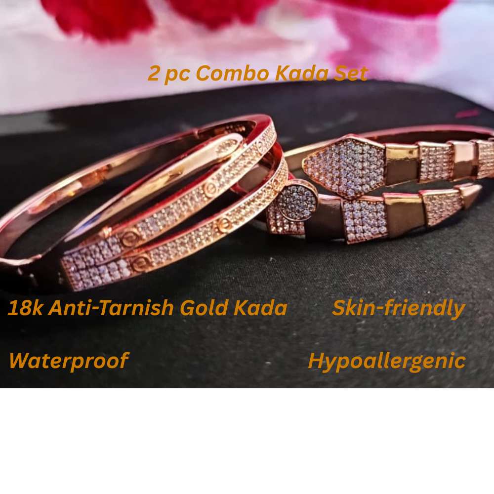 TrendyTrolley Stylish 2 Pc Kada Set – Snake Design Kada & Double Layer Kada | Bold Contemporary Statement for Daily & Festive Wear | Anti-Tarnish | Skin-friendly | Waterproof Jewellery