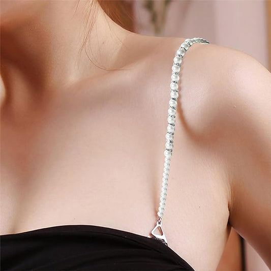 TrendyTrolley Crystal Diamond Pearl Bra Straps for Women 1 Pair | Adjustable, Stylish & Detachable Decorative Straps for Dresses, Blouses, Tops | Premium Fashion Straps for Wedding, Party Outfits