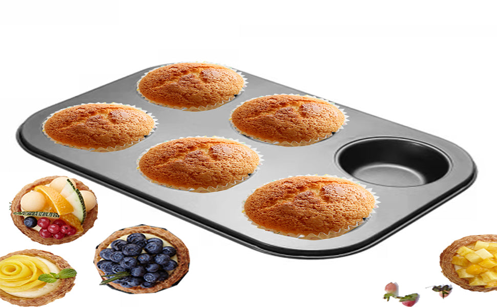 TrendyTrolley 2 Pc, Muffin Pan, Bakeware Non-Stick Cupcake Tray Baking Mini Pie Pans, Heavy Duty Carbon Steel Muffin Tray Standard Baking Mold Pan for Oven Baking