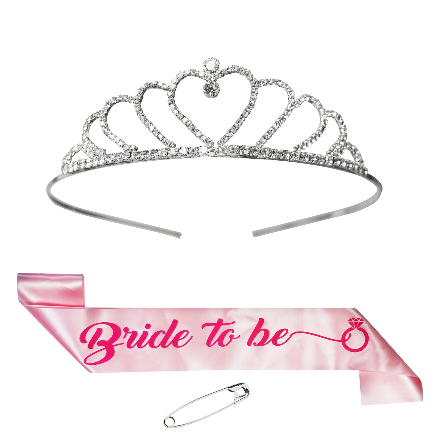 Bride to Be Pink Sash & Heart Crown,Pin 3 pc combo set for Girls & Womens | Bride to Be Decoration Set| Bride to Be Sash | Spinster's Party (B2BH)