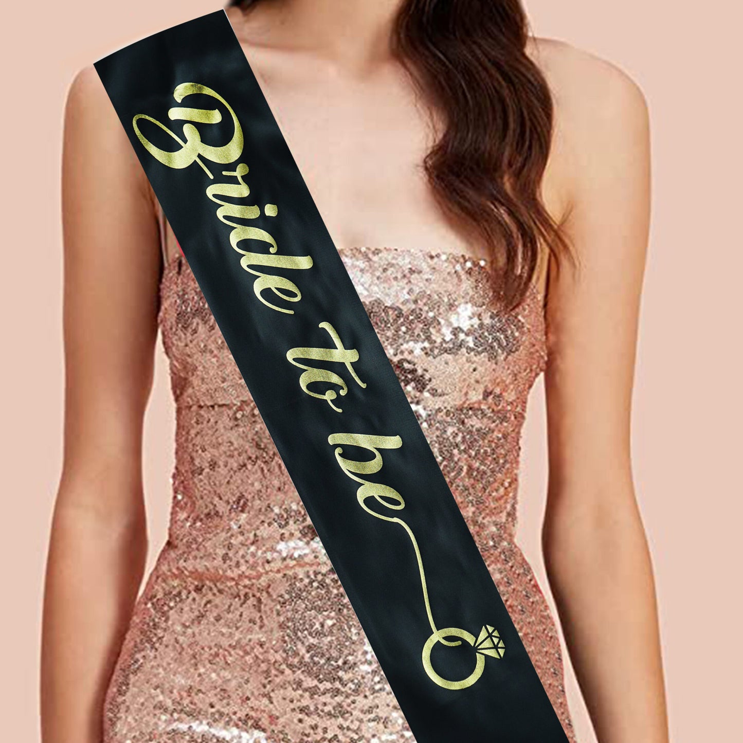 Decofy Bride to Be Decoration Set - Black Bride to Be Sash | Crown Tiara For Bridal Shower Party | Spinsters Party (Heart-Black)