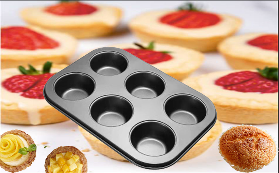 TrendyTrolley Cake Making Set 3 Pc- Combo Carbon Steel Cake Baking for Microvawe OTG Oven and Dishwasher Safe (6 Cavity Cupcake| Rectangle Cake Tin |Round Cake Mould)