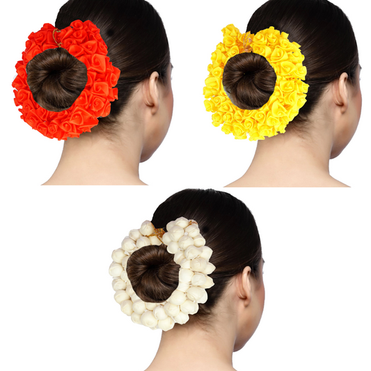 TrendyTrolley Artificial 3 Pc Yellow,Red & White Mogara | Suitable For Wedding Haldi Bride to Be Mehendi Bharatnatyam Kathhak Dance (3 Pc)