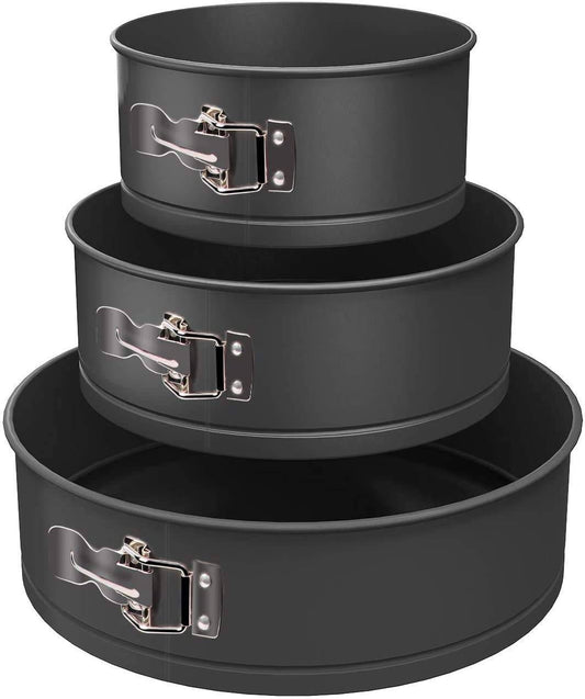 TrendyTrolley 3 Pc Round Cake Mould SpringForm Non Stick Carbon Steel Removable Bottom Premium Material Safe for Microwave,OTG Oven etc- 3 Pc Round Cake Mould