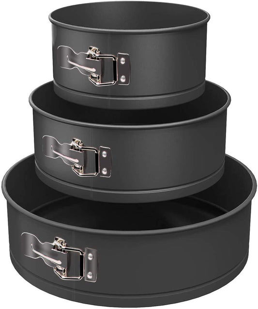 TrendyTrolley 3 Pc Round Cake Mould SpringForm Non Stick Carbon Steel Removable Bottom Premium Material Safe for Microwave,OTG Oven etc- 3 Pc Round Cake Mould