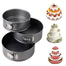 TrendyTrolley 3 Pc Round Cake Mould SpringForm Non Stick Carbon Steel Removable Bottom Premium Material Safe for Microwave,OTG Oven etc- 3 Pc Round Cake Mould