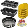 TrendyTrolley® 3 Pc Cake Baking Combo Set | Round Cake Tin + Muffin Tray + Bread Loaf Pan with 10 Inch Golden Cake Base Board | Non-Stick Bakeware for Oven | Home Bakers & Professionals