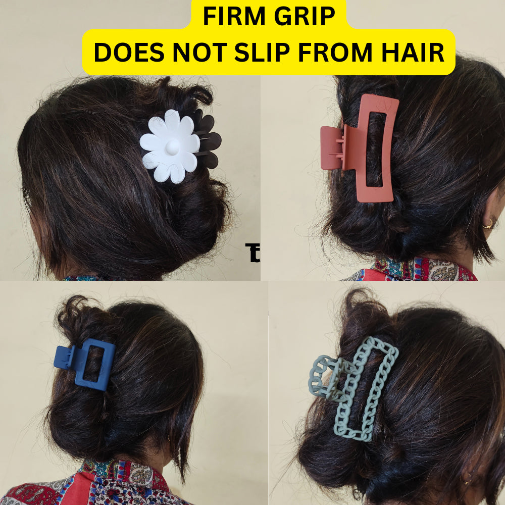 TrendyTrolley 4 Pc Large Hair Claw Clips Combo Set - Nonslip Ponytail Holder Hair Clips - Hair Clutcher-Matte Color Hair Clip For Women & Girls (HC-C1)