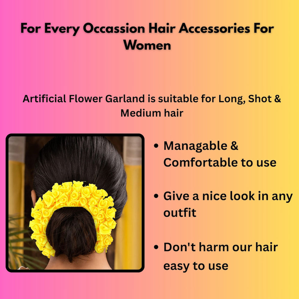 TrendyTrolley Artificial 2 Pc Mogra Gajra Yellow & White | Suitable For Wedding Haldi Bride to Be Mehendi Bharatnatyam Kathhak Dance (2 Pc)| Gajra For Hair