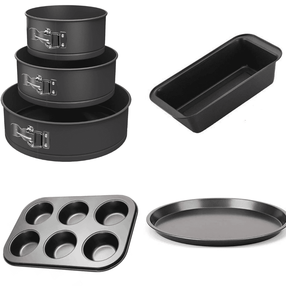 TrendyTrolley 6 pc Cake Baking Combo Set -3 Pc Round Cake Set 7 8 8.5 inch Cake Moulds | Bread Loaf | Muffin Cupcake Tray & Pizza Pan 23 Cm Cake Mould for Oven