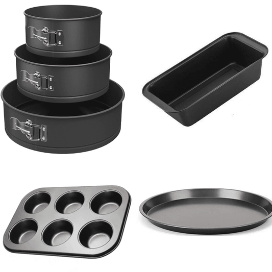 TrendyTrolley 6 pc Cake Baking Combo Set -3 Pc Round Cake Set 7 8 8.5 inch Cake Moulds | Bread Loaf | Muffin Cupcake Tray & Pizza Pan 23 Cm Cake Mould for Oven