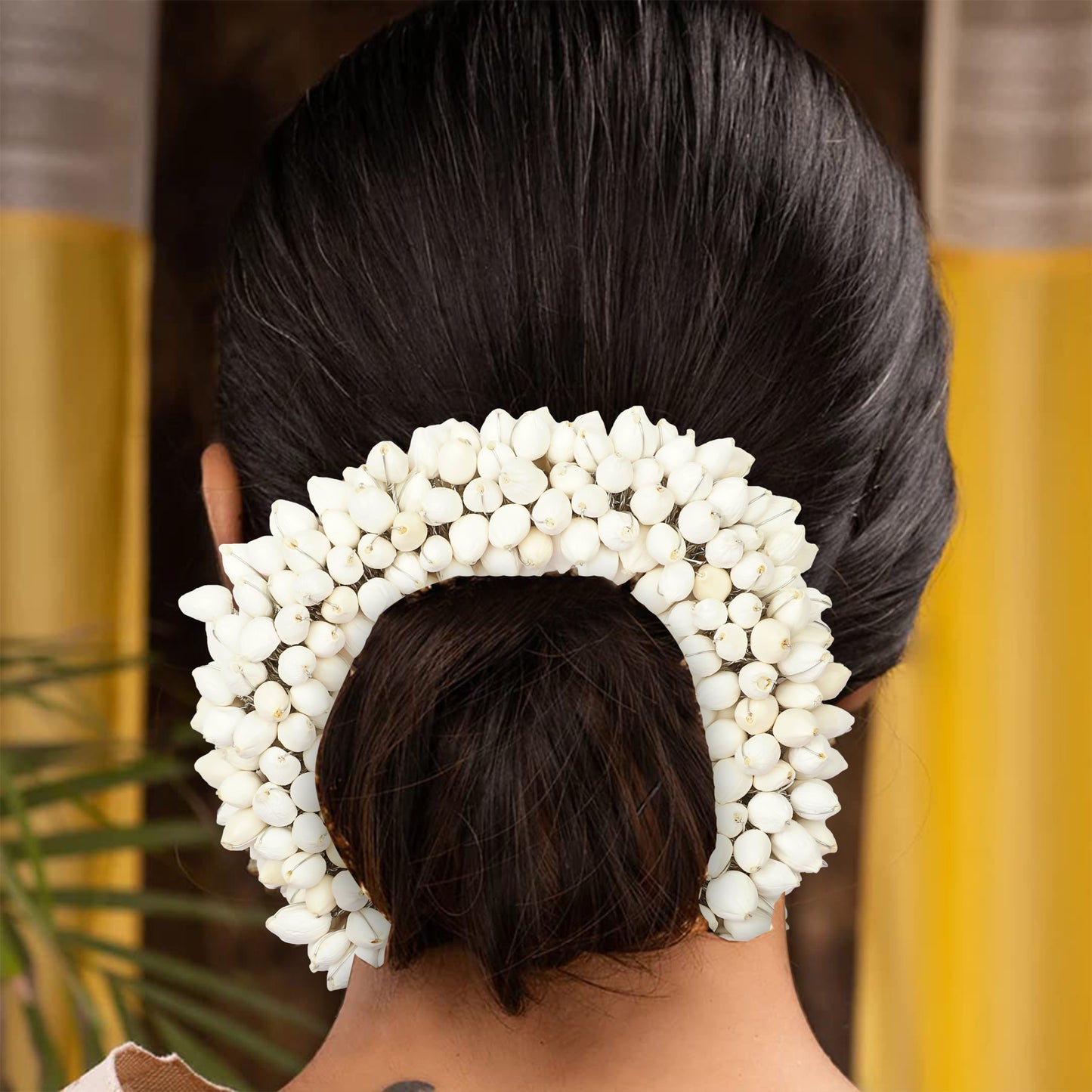 TrendyTrolley Artificial 2 Pc Mogra Gajra Yellow & White | Suitable For Wedding Haldi Bride to Be Mehendi Bharatnatyam Kathhak Dance (2 Pc)| Gajra For Hair