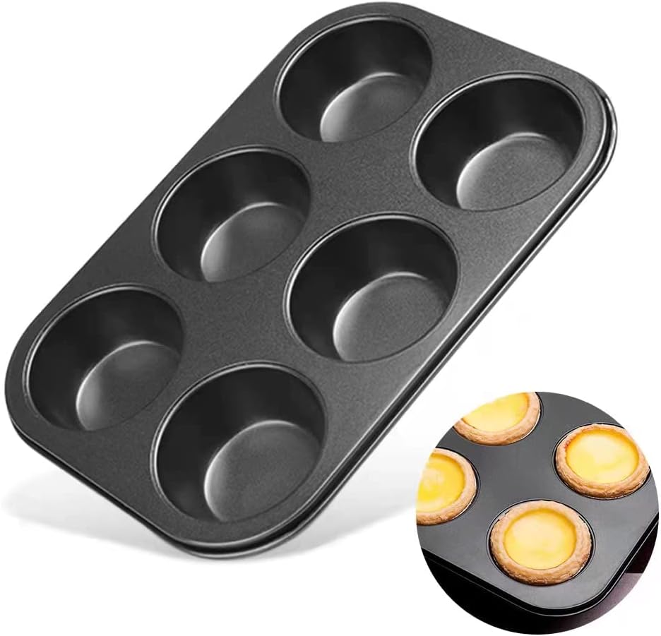 TrendyTrolley 6-Hole Muffin Pan, Bakeware Non-Stick Cupcake Baking Pan Mini Pie Pans, Heavy Duty Carbon Steel Muffin Tray Standard Baking Mold Pan for Oven Baking