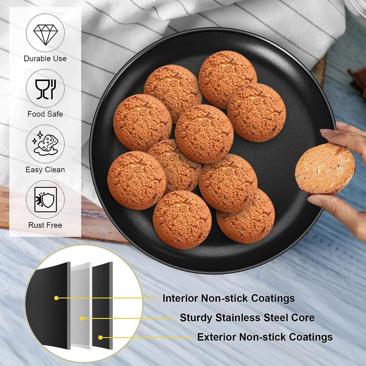TrendyTrolley® Pizza Tray & Square Cake Tin Set | Non-Stick Oven Bakeware Combo | Great for Pizza, Brownies & Baking Gifts (2 Pc)