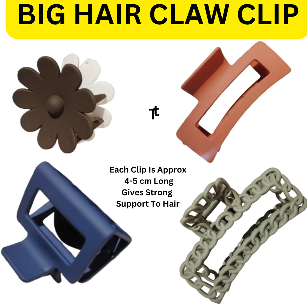 TrendyTrolley 4 Pc Large Hair Claw Clips Combo Set - Nonslip Ponytail Holder Hair Clips - Hair Clutcher-Matte Color Hair Clip For Women & Girls (HC-C1)