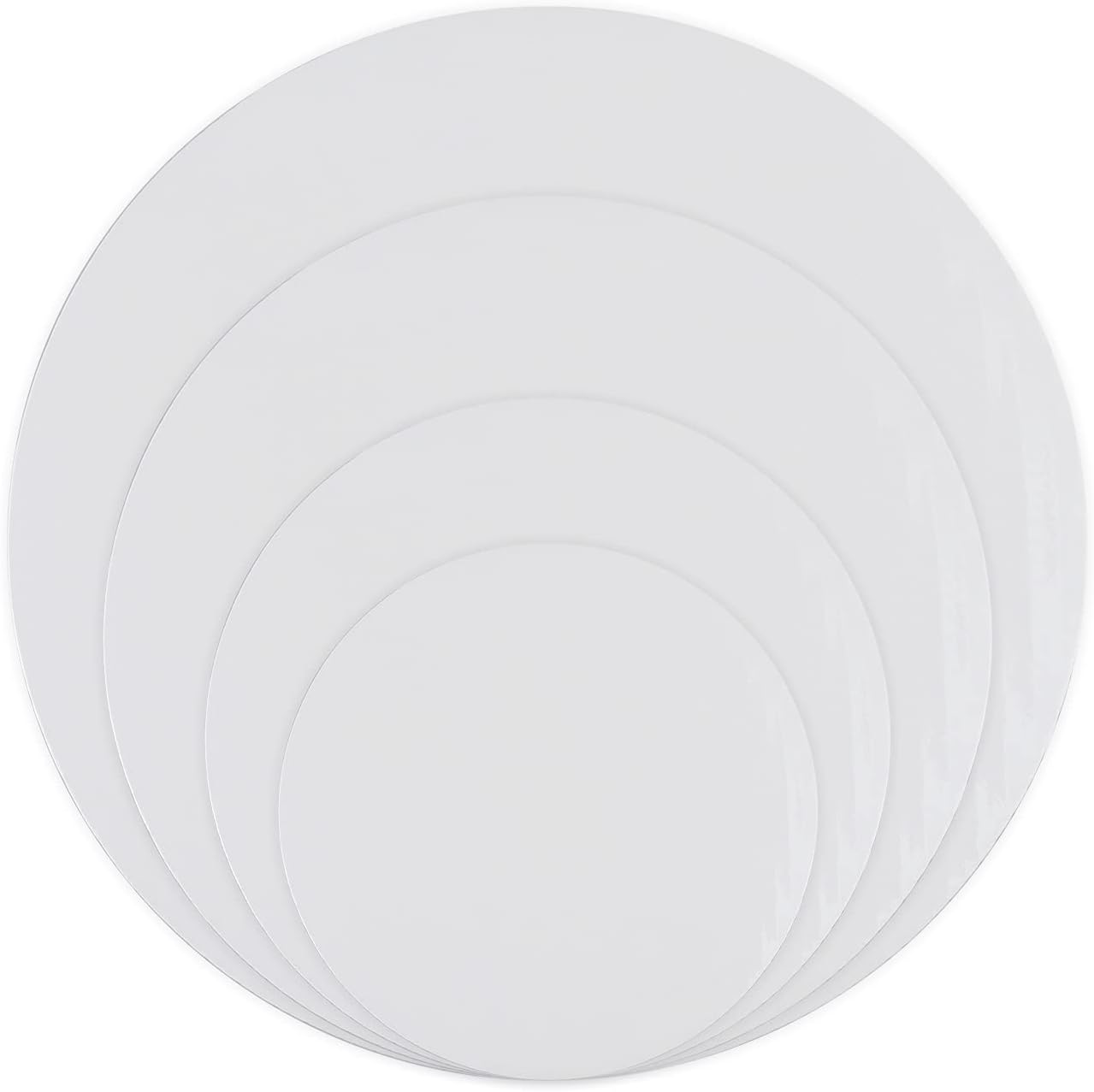 TrendyTrolley 20 Pcs Round Cake Base Board Set | 7 8 9 10 inch- 5 Pcs Each MDF Cardboard Disposable Cake Pizza Circle Scalloped Mate Silver Tart Decorating Base Stand