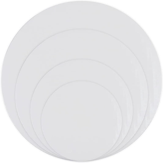 TrendyTrolley 20 Pcs Round Cake Base Board Set | 7 8 9 10 inch- 5 Pcs Each MDF Cardboard Disposable Cake Pizza Circle Scalloped Mate Silver Tart Decorating Base Stand