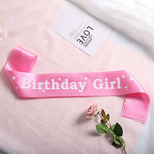 Decofy Birthday Sash & Crown Set | Princess Queen Tiara Crowns Taj HairBand For Kids Girls & Womens (28 Pc Set- With Pin& Balloons)