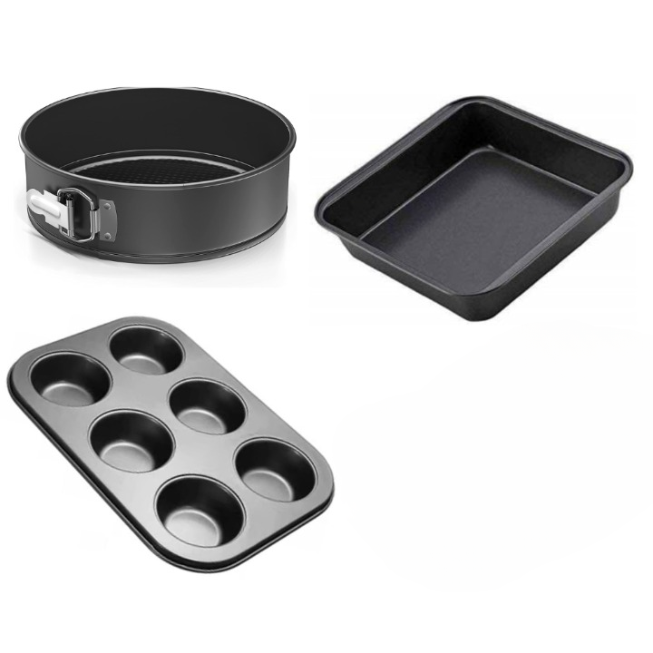 TrendyTrolley Cake Mould Baking Set Combo of Round |Square Tin |6 Slot Muffin Cupcake Tray for Microwave Oven OTG Safe Baking tin