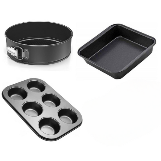 TrendyTrolley Cake Mould Baking Set Combo of Round |Square Tin |6 Slot Muffin Cupcake Tray for Microwave Oven OTG Safe Baking tin