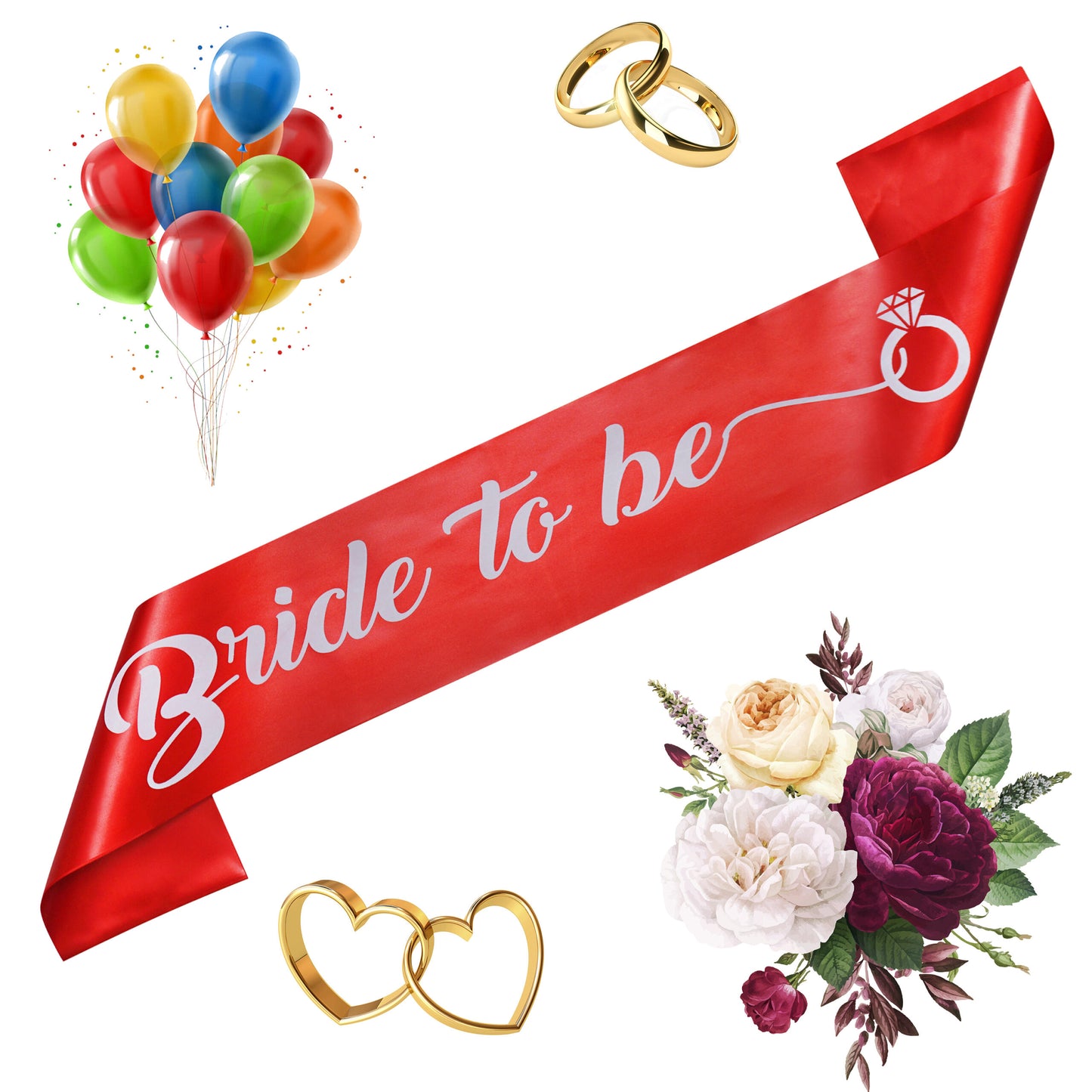 Decofy 2 Pc Bride & Groom Decoration Set | Bride to Be Red Sash | Groom To Be Black Sash With Safety Pins