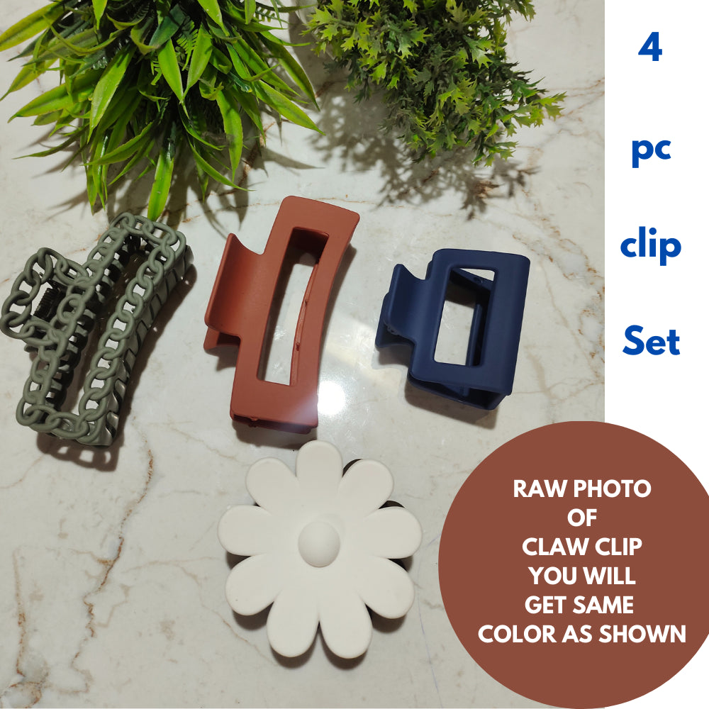 TrendyTrolley 4 Pc Large Hair Claw Clips Combo Set - Nonslip Ponytail Holder Hair Clips - Hair Clutcher-Matte Color Hair Clip For Women & Girls (HC-C1)