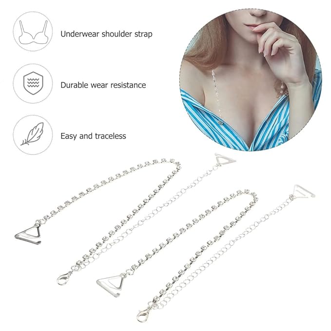 TrendyTrolley Silver Diamond Bra Straps for Women | Adjustable, Stylish & Detachable Rhinestone Straps for Dresses, Blouses | Premium Decorative Fashion Straps