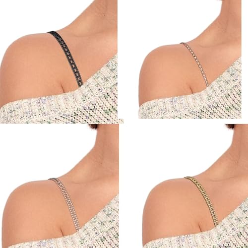 TrendyTrolley Fancy Adjustable Bra Straps for Women, 4 Combo | Stylish & Comfortable For Dresses & Tops | Non-Slip Bling Shoulder Straps for Wedding & Party Outfit (Silver,Gold, Black & Rose Gold)