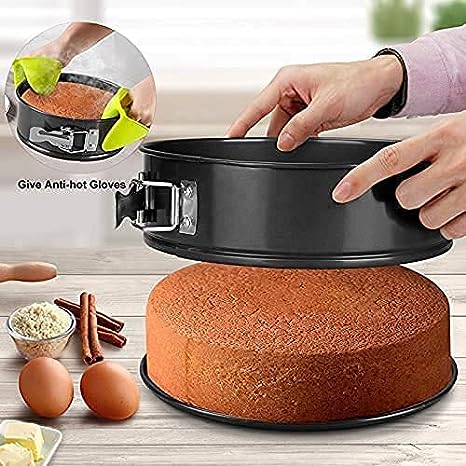 TrendyTrolley 3 Pc Round Cake Mould SpringForm Non Stick Carbon Steel Removable Bottom Premium Material Safe for Microwave,OTG Oven etc- 3 Pc Round Cake Mould