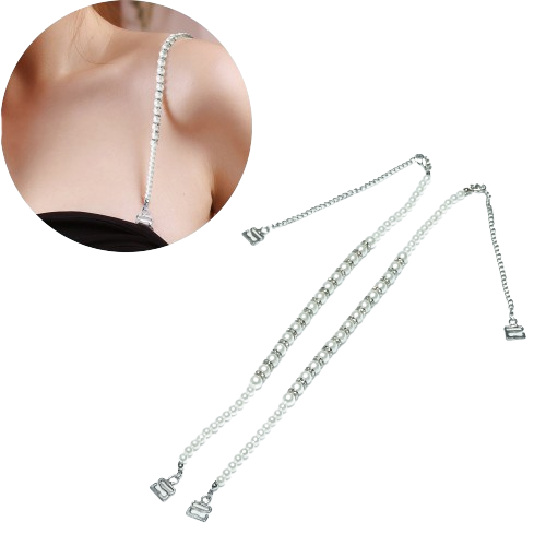 Trendytrolley 12 Pcs Bra Straps Combo Set – 4 Fancy Diamond & Pearl Bra Straps (Silver, Black, Gold, Pearl) + 4 Colorful Elastic Bra Straps –4 Pairs Transparent 15mm Invisible Bra Straps
