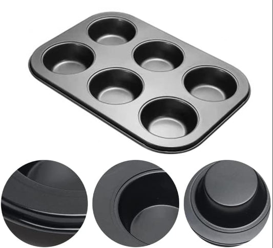 TrendyTrolley 6-Hole Muffin Pan, Bakeware Non-Stick Cupcake Baking Pan Mini Pie Pans, Heavy Duty Carbon Steel Muffin Tray Standard Baking Mold Pan for Oven Baking