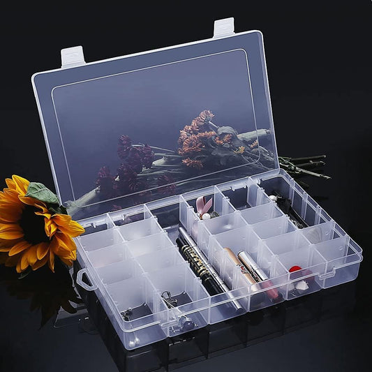 1 Pack 36 Grids Clear Plastic Organizer Box Container Craft Storage with Adjustable Dividers for Beads Organizer Art DIY Crafts Jewelry Fishing Tackles
