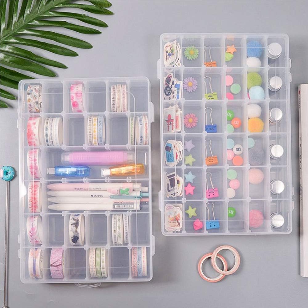 1 Pack 36 Grids Clear Plastic Organizer Box Container Craft Storage with Adjustable Dividers for Beads Organizer Art DIY Crafts Jewelry Fishing Tackles