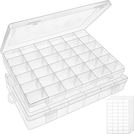 2 Pcs Of 36 Grids Clear Plastic Organizer Box Container Craft Storage with Adjustable Dividers for Beads Organizer Art DIY Crafts Jewelry Fishing Tackles