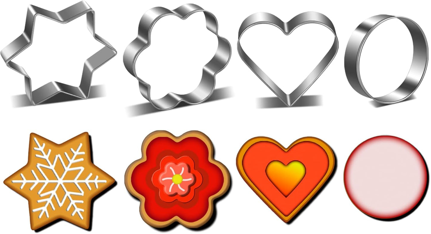 rendyTrolley Cookie Cutters Set- Heart, Star, Round, Flower - 12Pcs Cookie Cutters 3 Sizes | Cookie Cutter Set