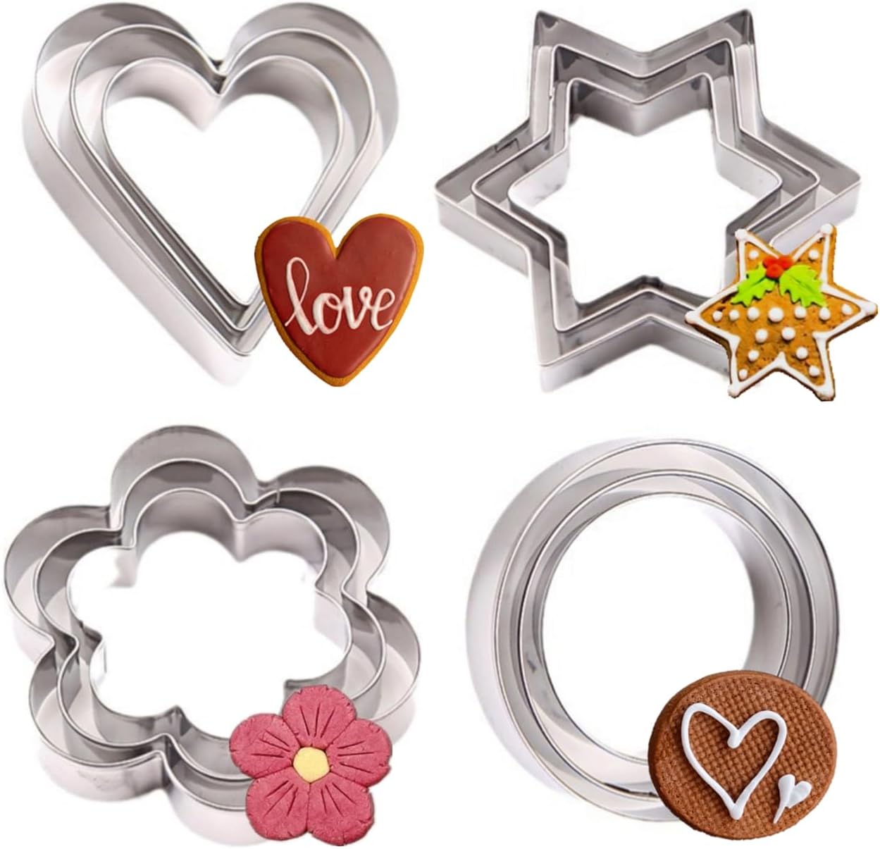 rendyTrolley Cookie Cutters Set- Heart, Star, Round, Flower - 12Pcs Cookie Cutters 3 Sizes | Cookie Cutter Set