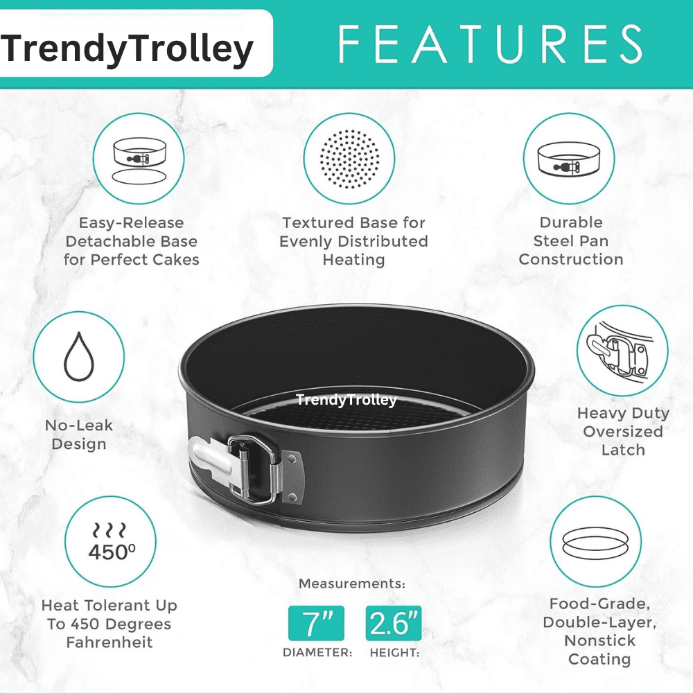 TrendyTrolley 3 Pc Round Cake Mould SpringForm Non Stick Carbon Steel Removable Bottom Premium Material Safe for Microwave,OTG Oven etc- 3 Pc Round Cake Mould