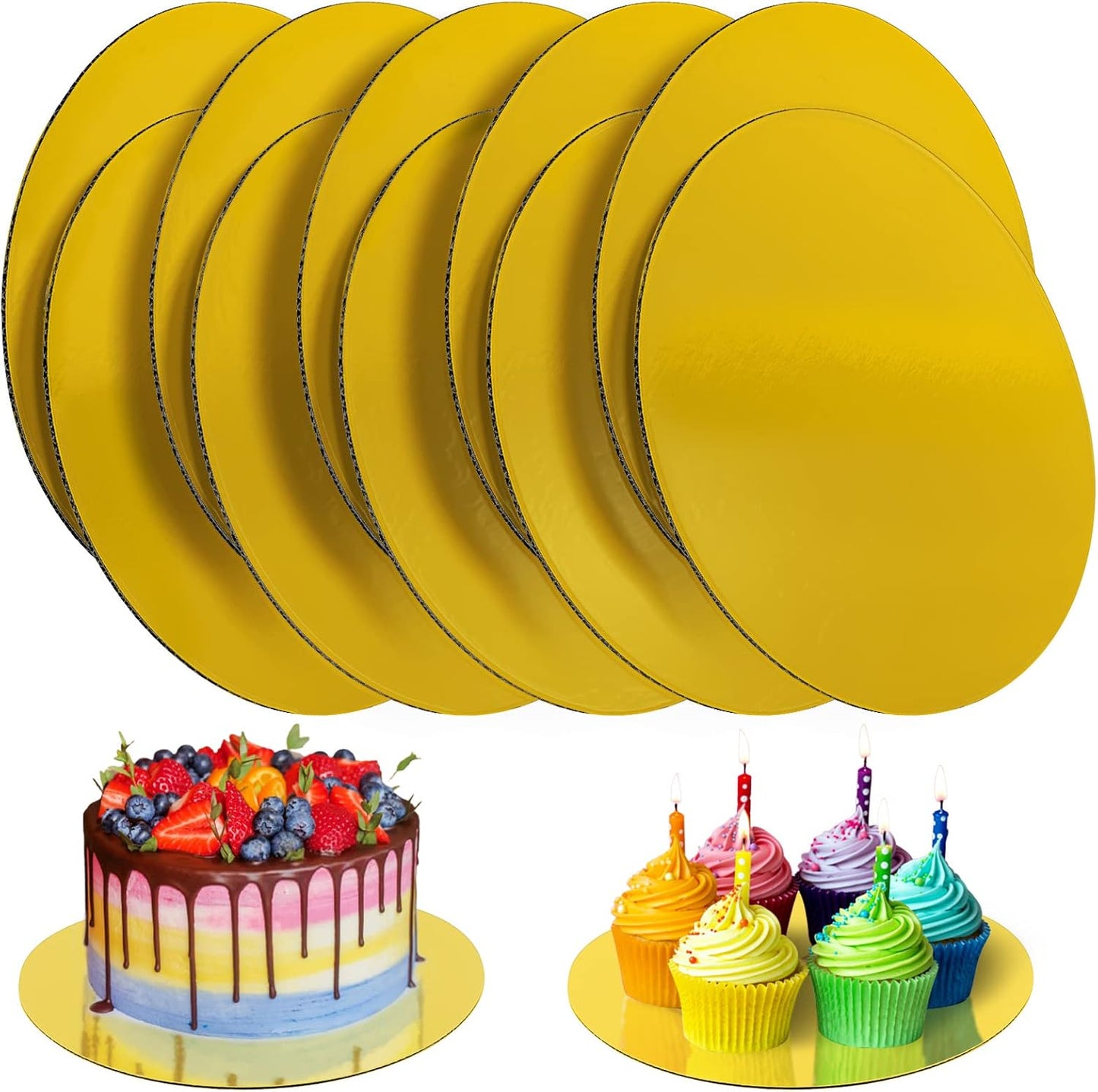 TrendyTrolley Round Cake Base Board |MDF Cardboard Disposable Cake Pizza Circle Scalloped Mate Gold Tart Decorating Base Stand|8 inch - 6 Pc - Round