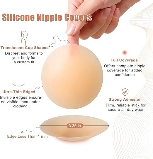 TrendyTrolley Nipple Covers for Women - Sticky Adhesive Silicone Pasties - Reusable Pasty Nipple Cover (1 Pair) Beige