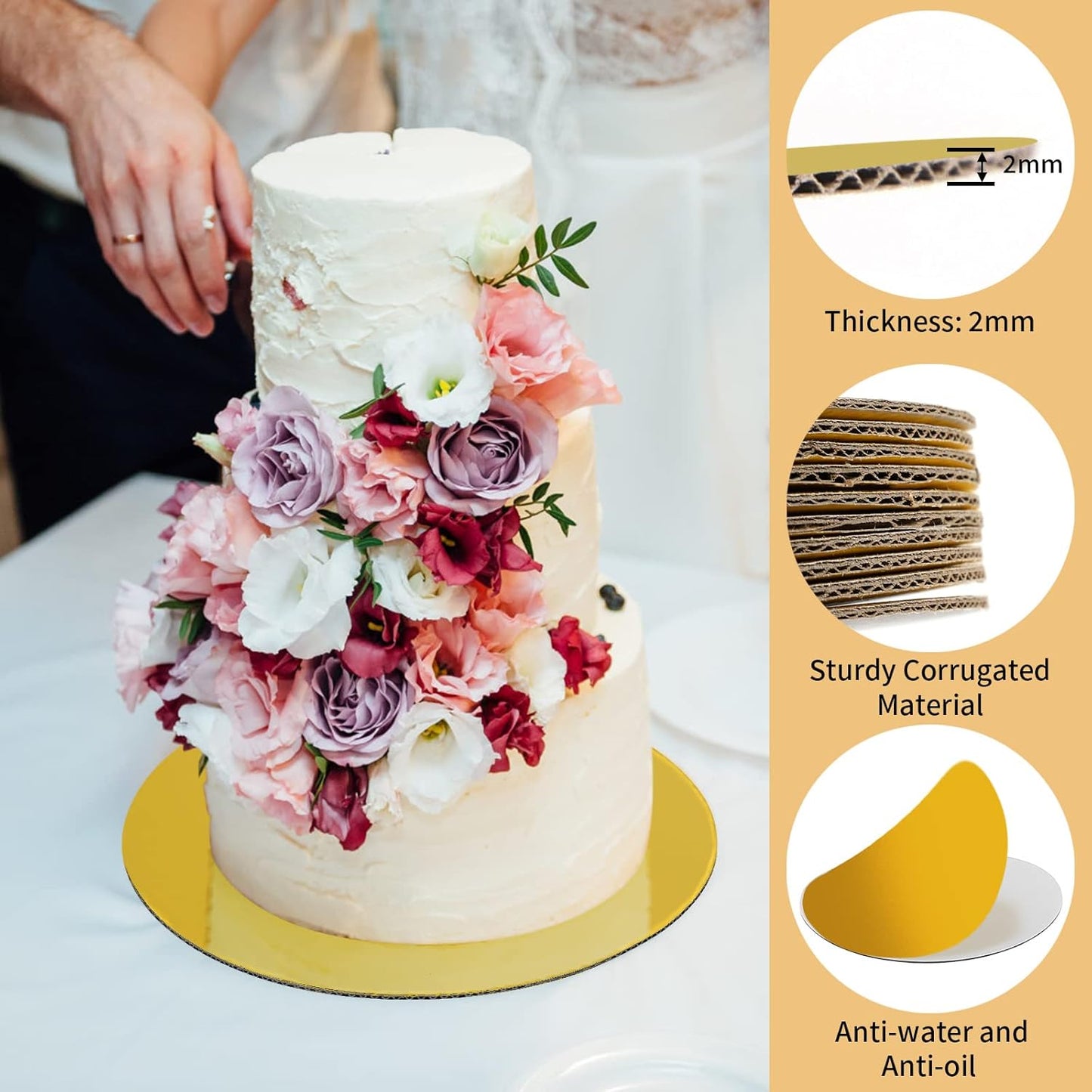TrendyTrolley Round Cake Base Board |MDF Cardboard Disposable Cake Pizza Circle Scalloped Mate Gold Tart Decorating Base Stand|9 inch - 6 Pc - Round