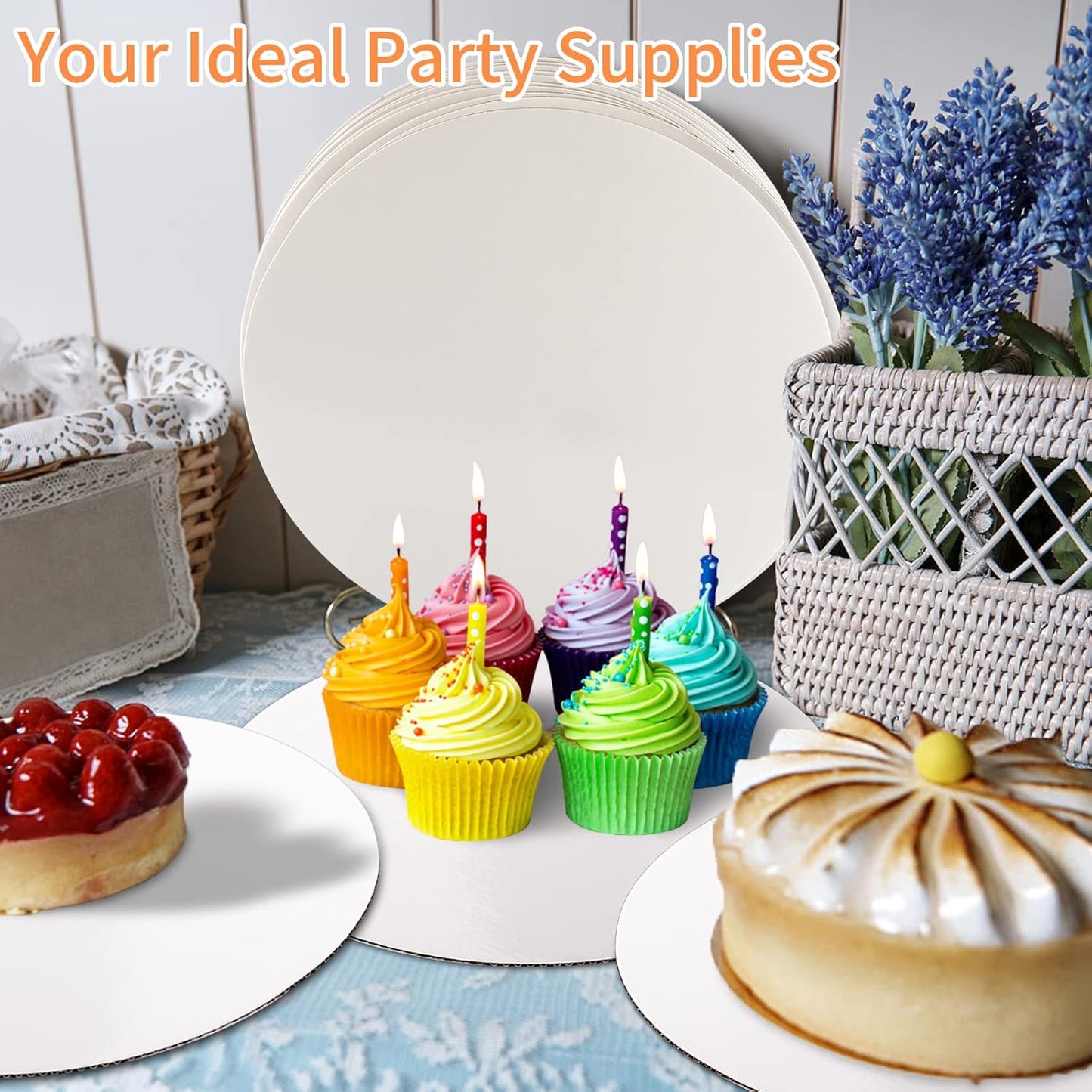 TrendyTrolley Round Cake Base Board |MDF Cardboard Disposable Cake Pizza Circle Scalloped Mate Silver Tart Decorating Base Stand|7 inch - 6 Pc - Round