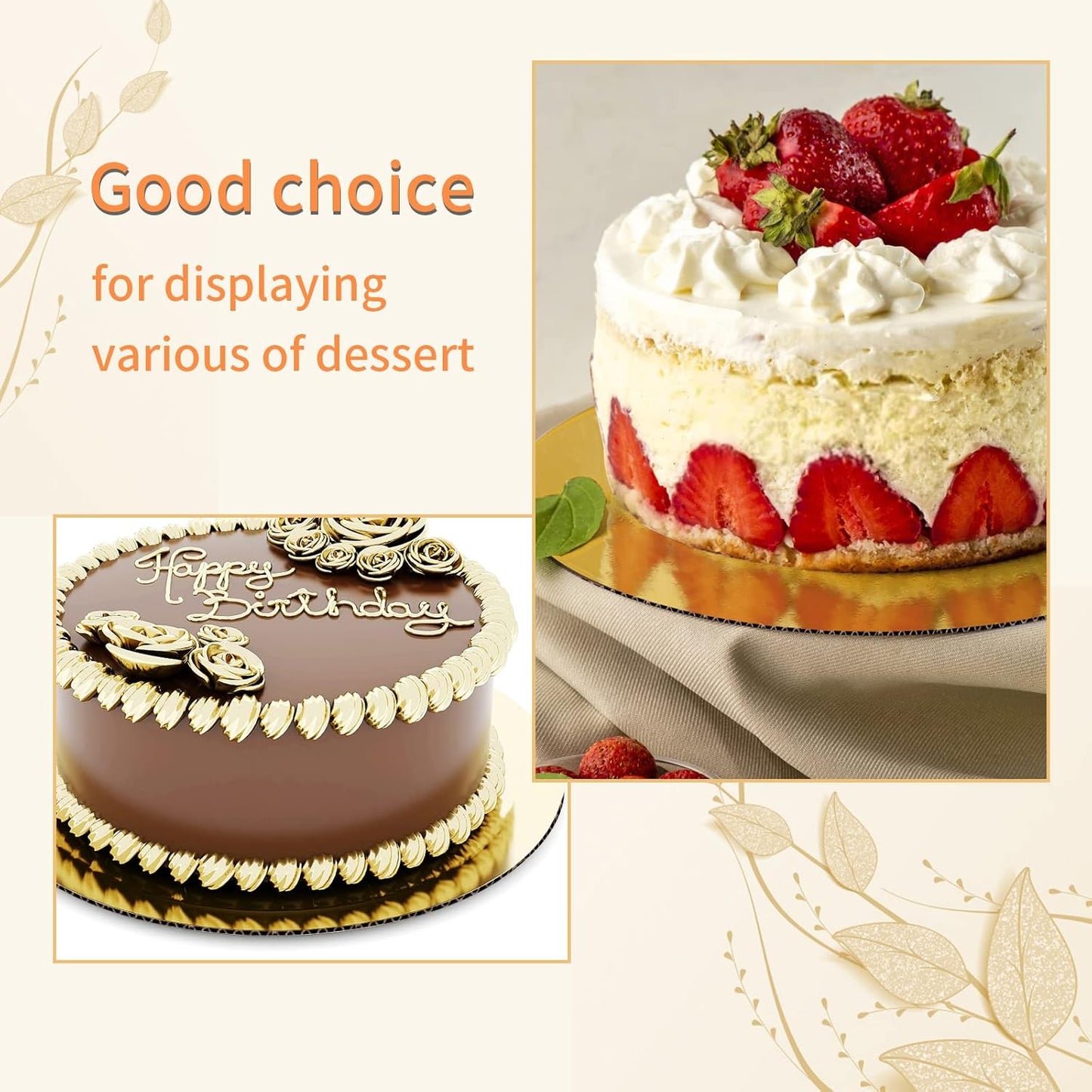 TrendyTrolley Round Cake Base Board |MDF Cardboard Disposable Cake Pizza Circle Scalloped Mate Gold Tart Decorating Base Stand|9 inch - 6 Pc - Round