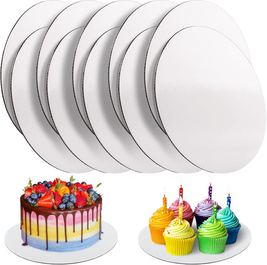 TrendyTrolley Round Cake Base Board |MDF Cardboard Disposable Cake Pizza Circle Scalloped Mate Silver Tart Decorating Base Stand|8 inch - 6 Pc - Round