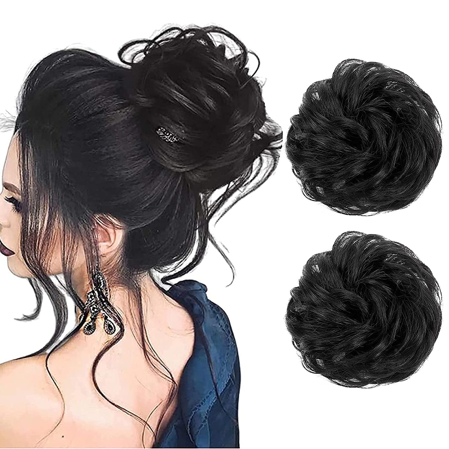 TrendyTrolley Hair Bun For Women Stylish - Juda Hair Messy Bun | Hair Extension - Artificial Donuts Maker Scrunchies - With Elastic Rubber band - Black - 1 Pc - (25GR)